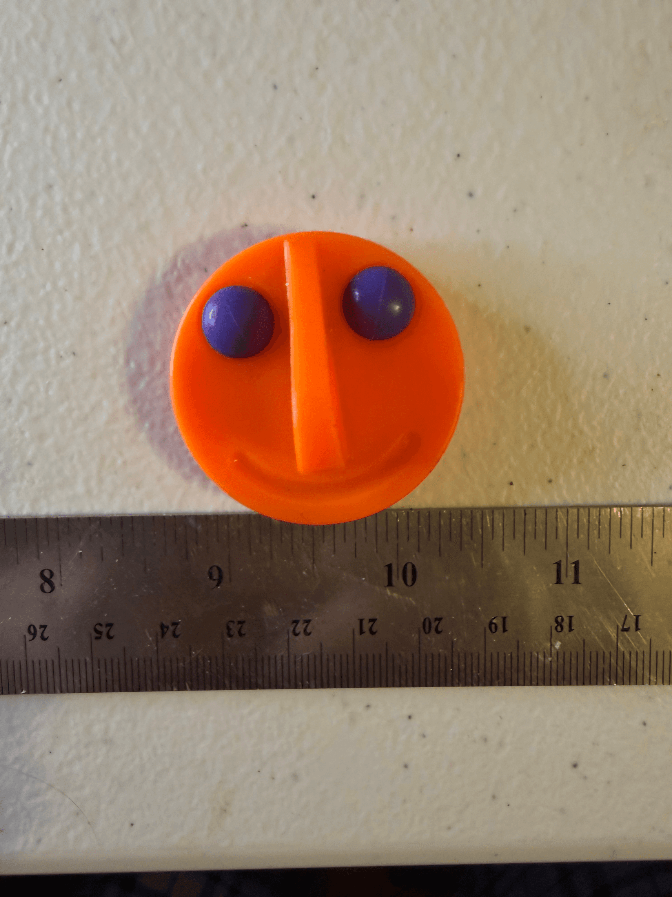 Vintage Smiley Face Memo Clip Magnet Orange Purple Plastic 70s 80s Mod Kitsch - Image 1