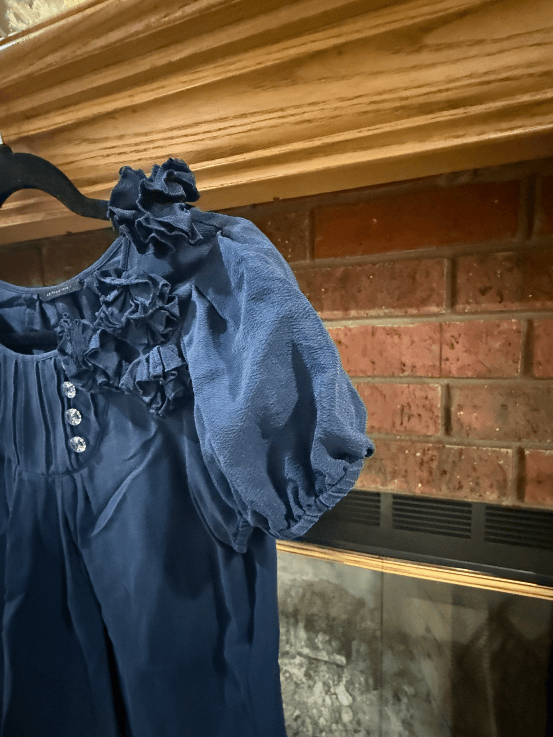 Blue Short Sleeve Silk Blouse with Floral Details - Thumbnail 4