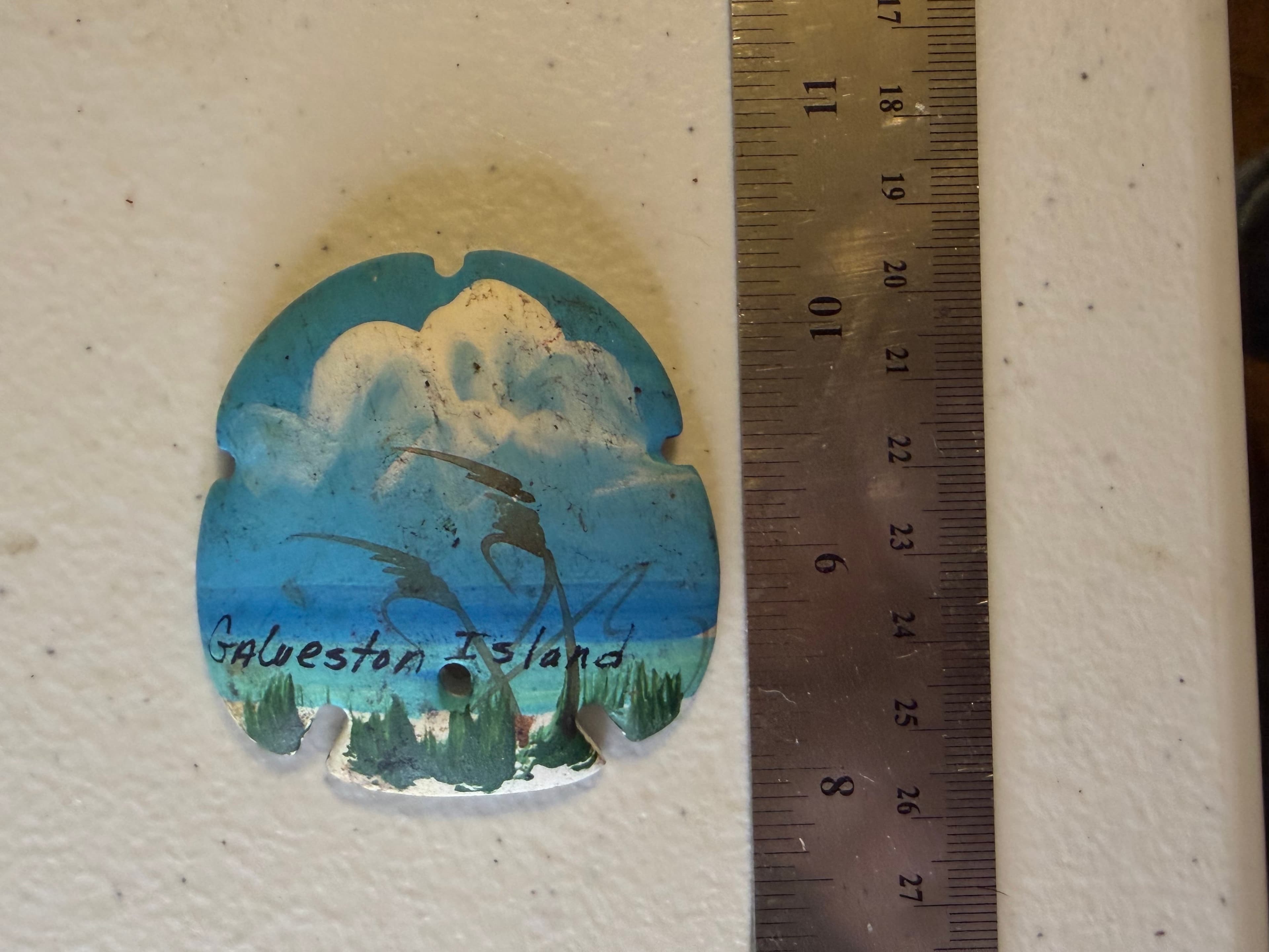 Vintage Galveston Island Hand Painted Sand Dollar Magnet Texas Beach Souvenir - Thumbnail 2