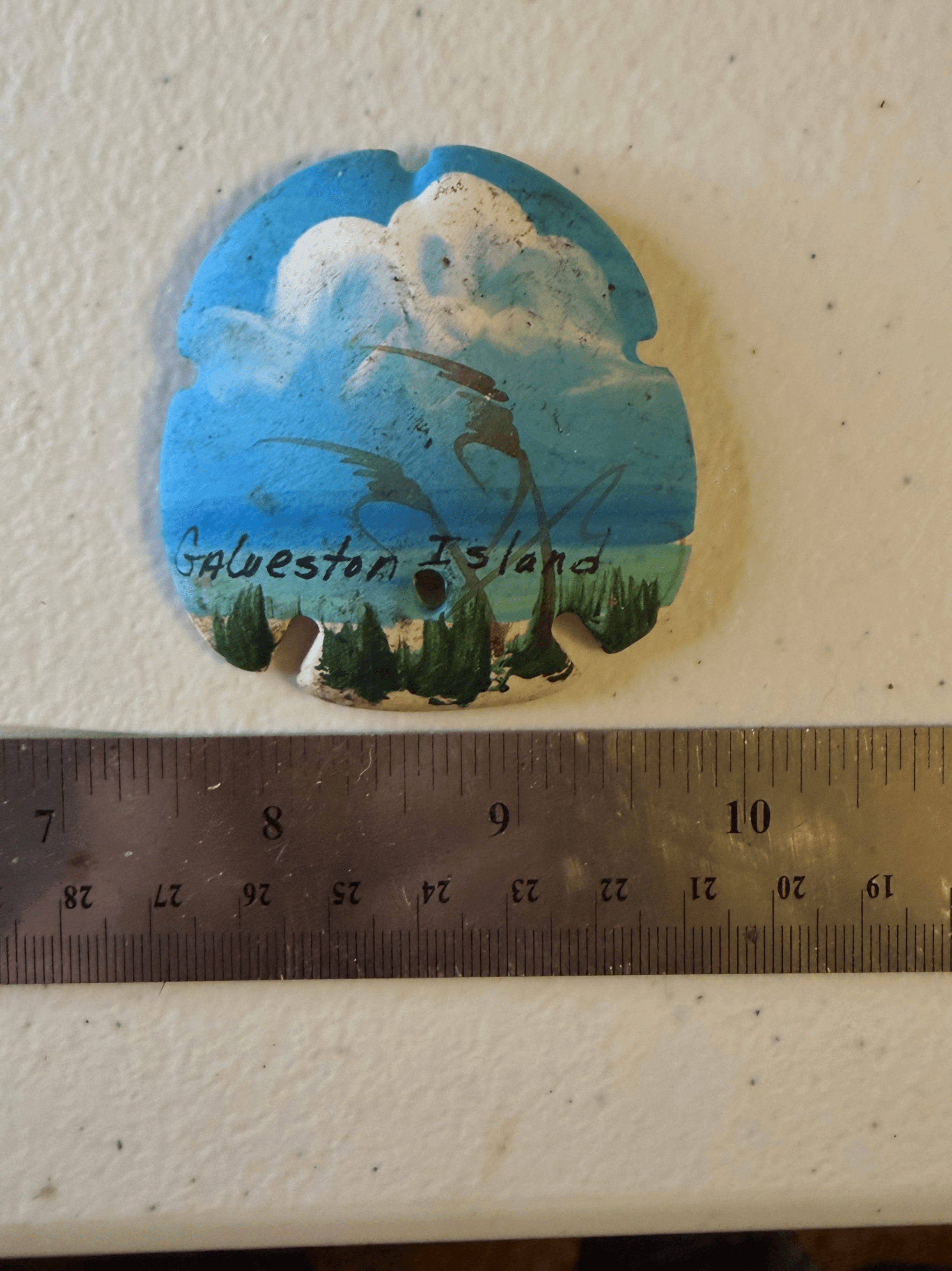 Vintage Galveston Island Hand Painted Sand Dollar Magnet Texas Beach Souvenir - Image 1