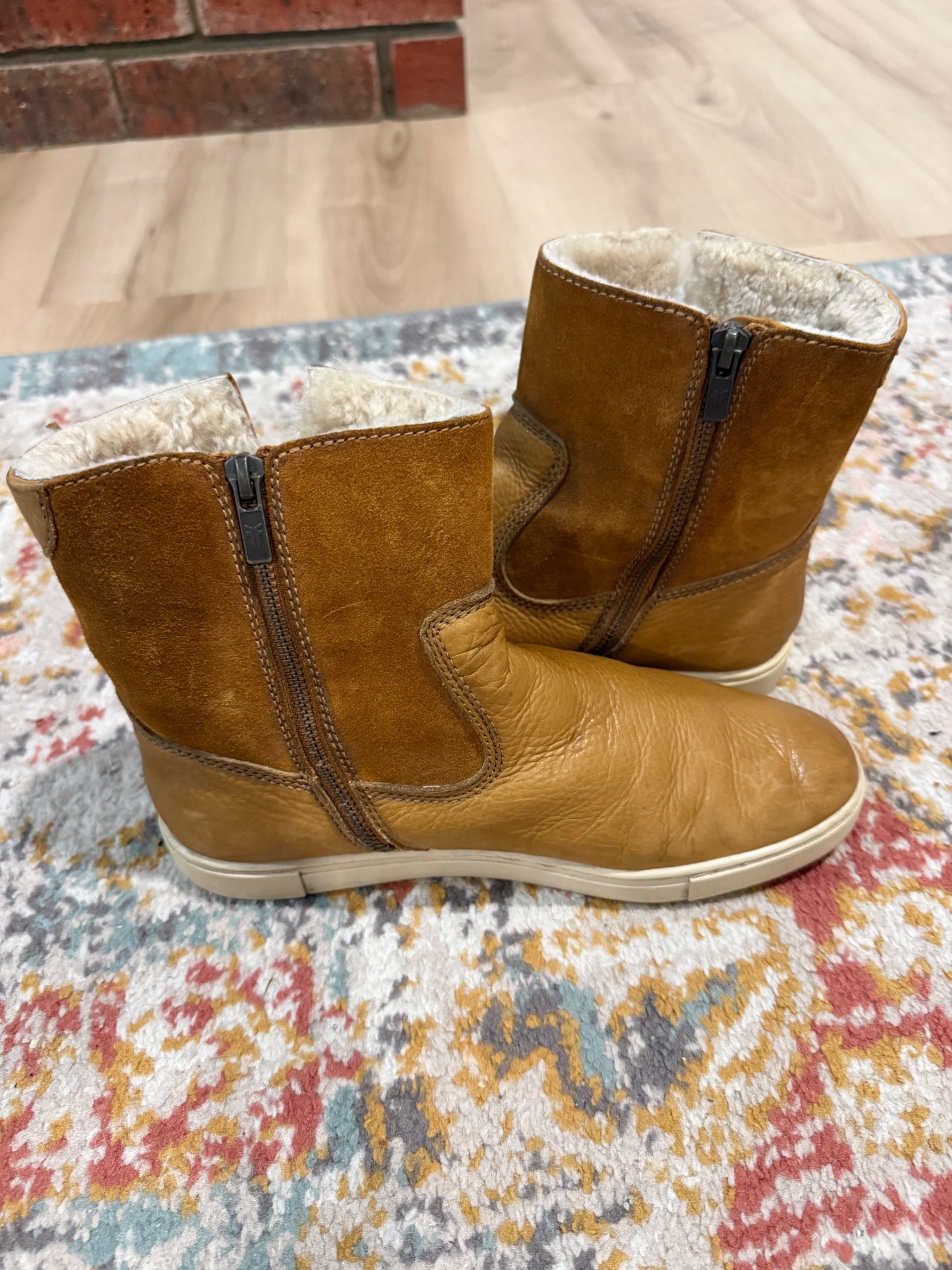 Frye Shearling Lined Leather Boots with Side Zipper - Thumbnail 3