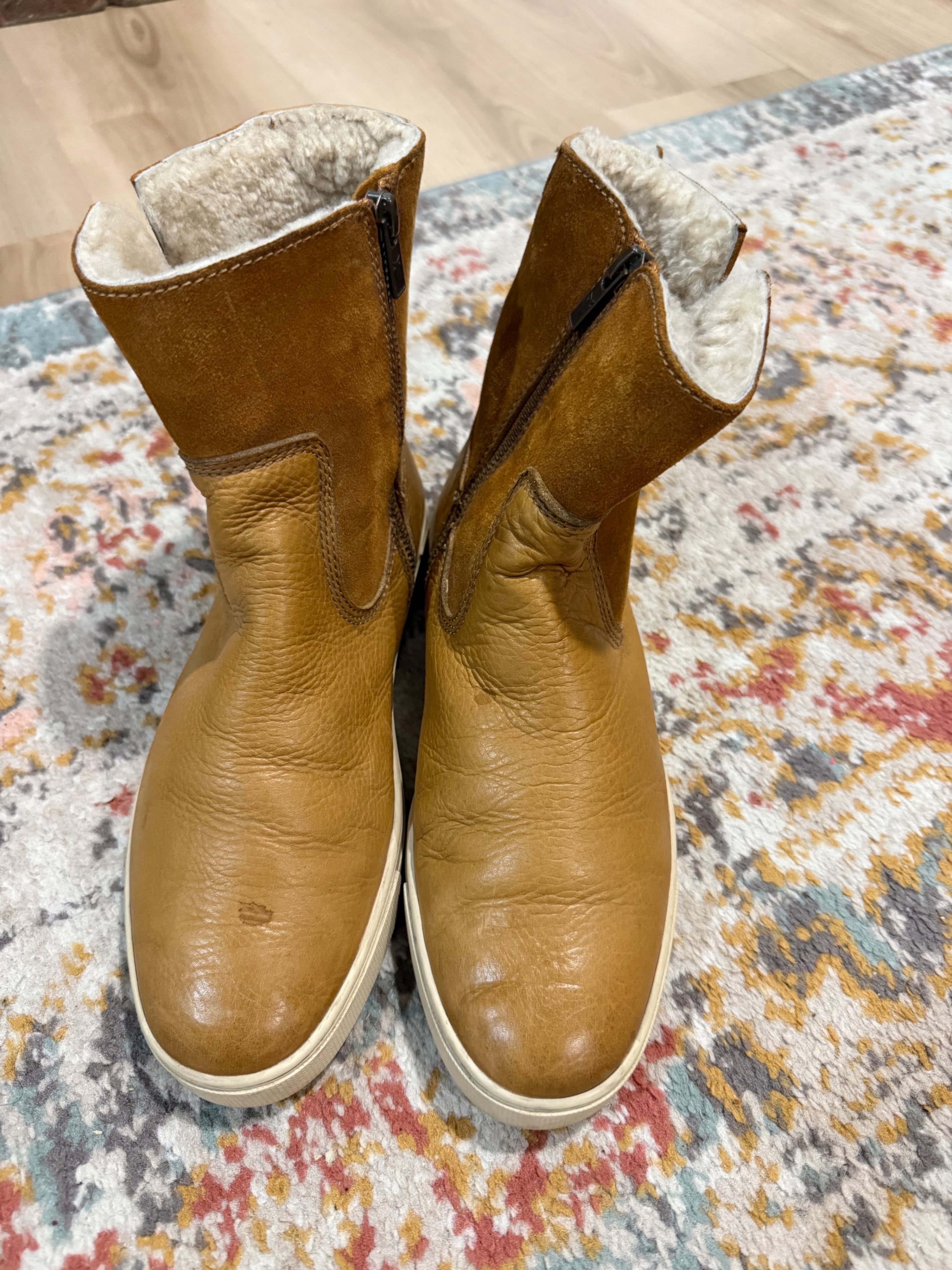 Frye Shearling Lined Leather Boots with Side Zipper - Image 1