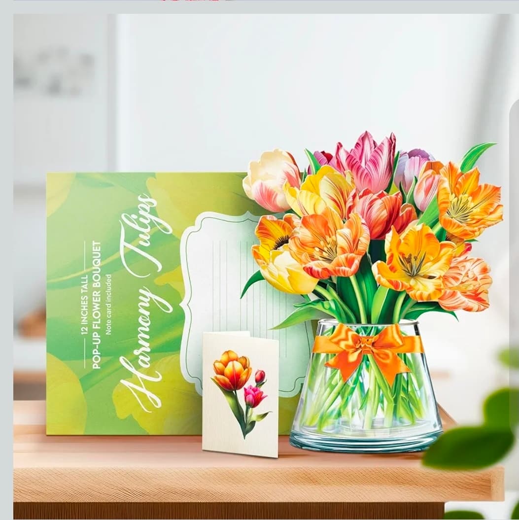 Harmony Tulips Pop-Up Flower Bouquet with Note Card - Image 1