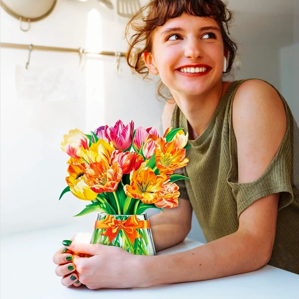 Harmony Tulips Pop-Up Flower Bouquet with Note Card - Thumbnail 4