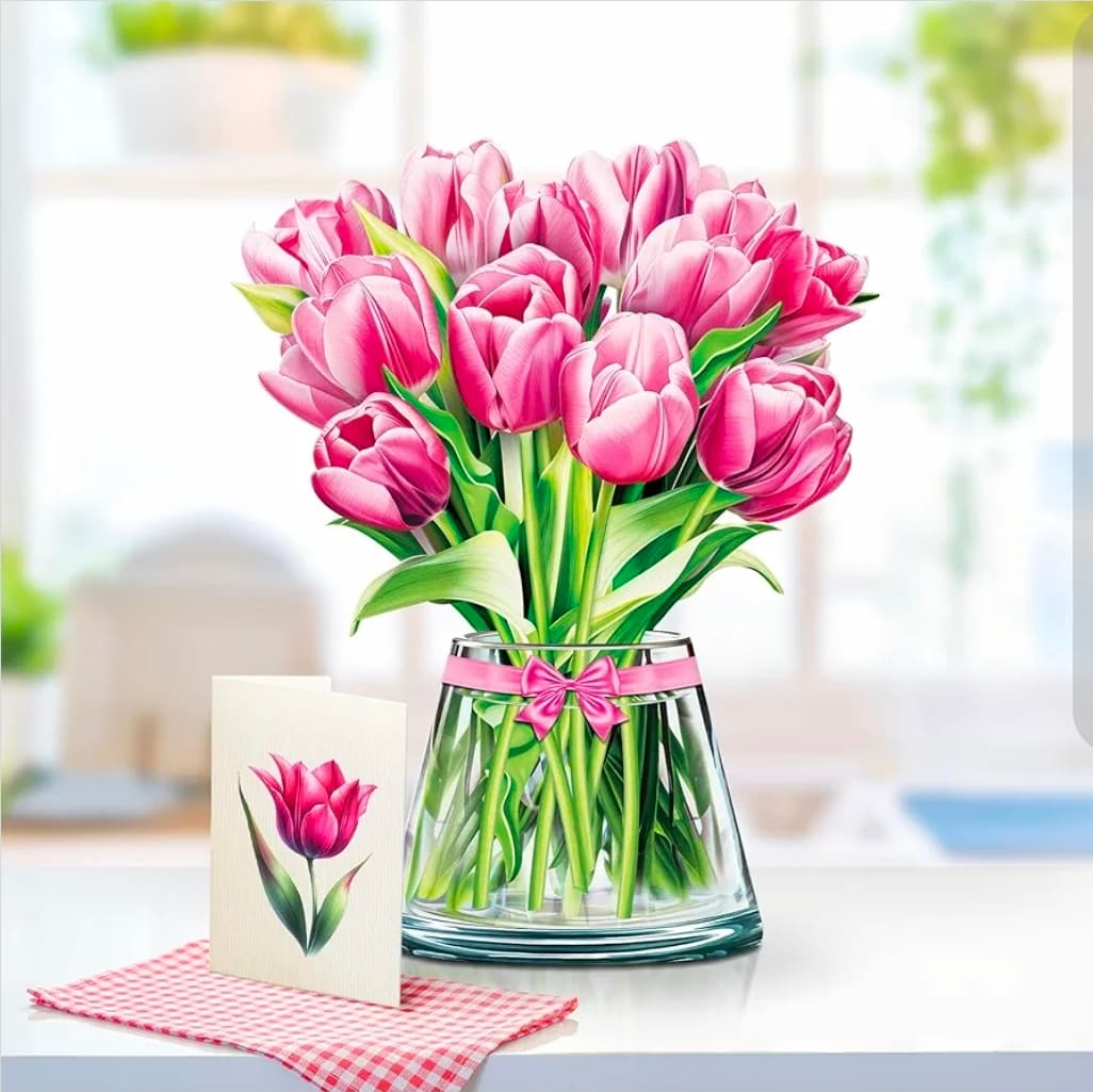 Pink Tulips 12-Inch Pop-Up Flower Bouquet with Note Card - Thumbnail 2