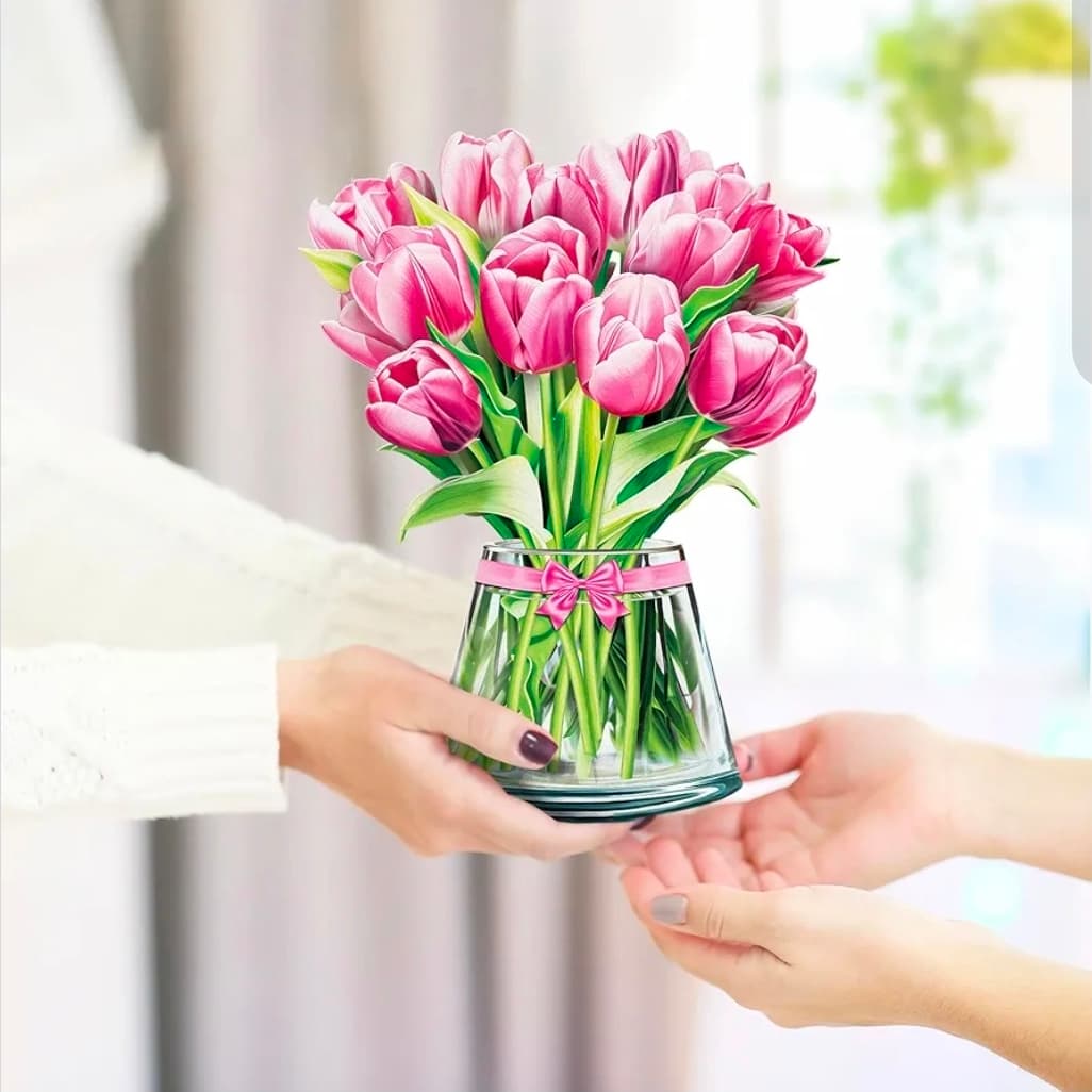 Pink Tulips 12-Inch Pop-Up Flower Bouquet with Note Card - Thumbnail 7