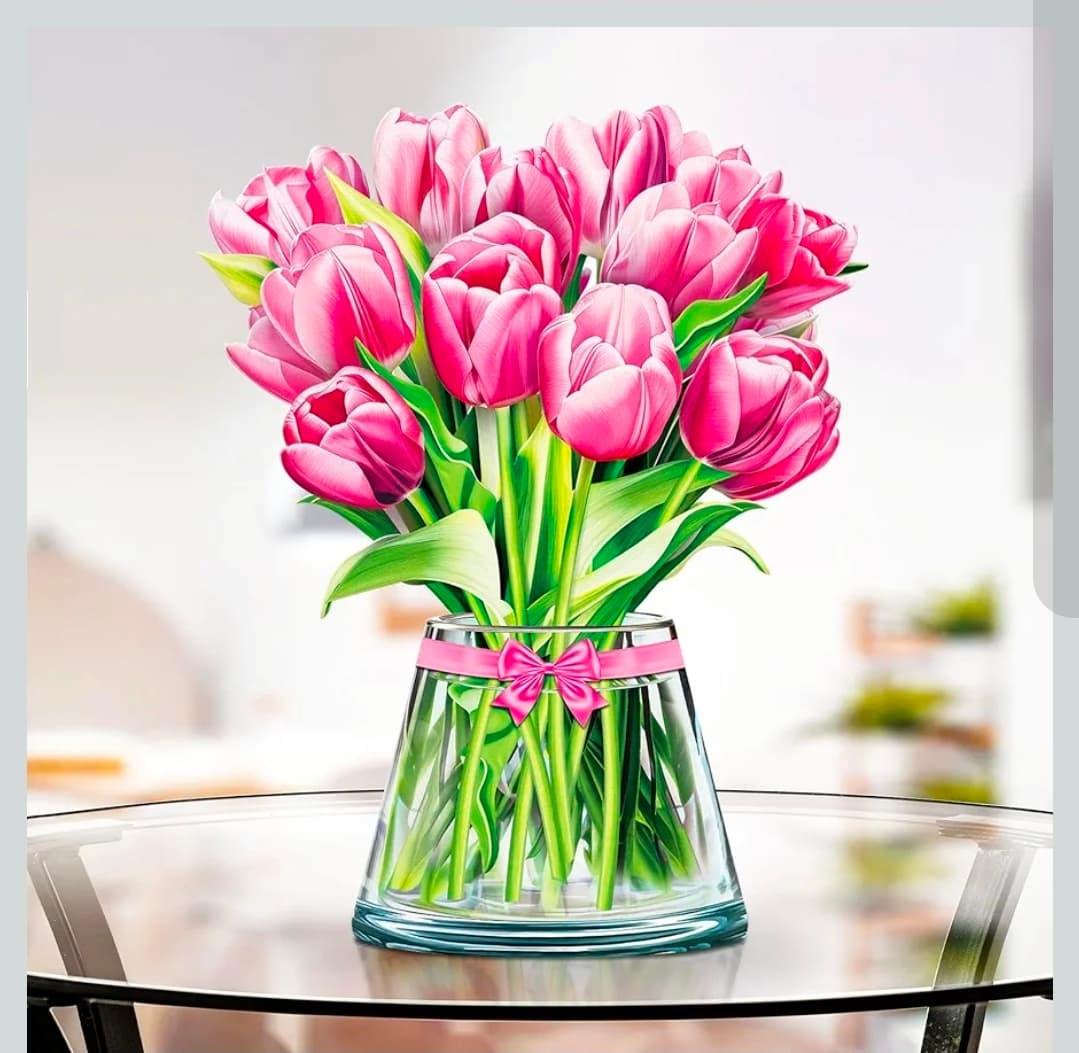 Pink Tulips 12-Inch Pop-Up Flower Bouquet with Note Card - Thumbnail 6