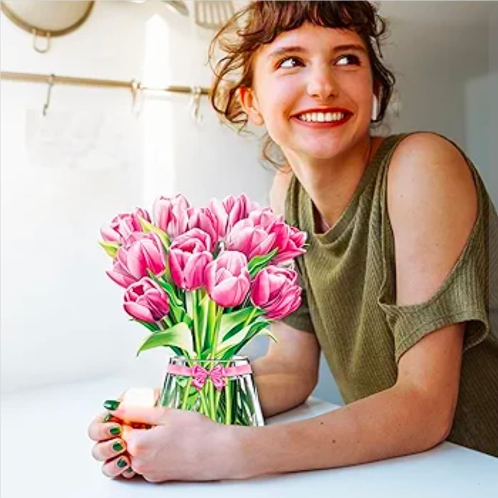Pink Tulips 12-Inch Pop-Up Flower Bouquet with Note Card - Thumbnail 3