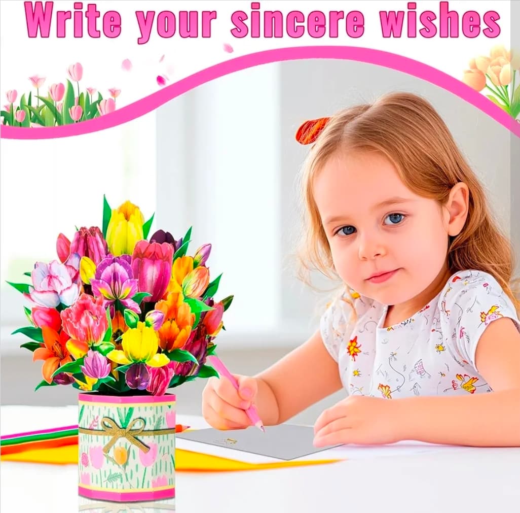 Pop-Up Flower Bouquet Greeting Card with Envelope - Thumbnail 3
