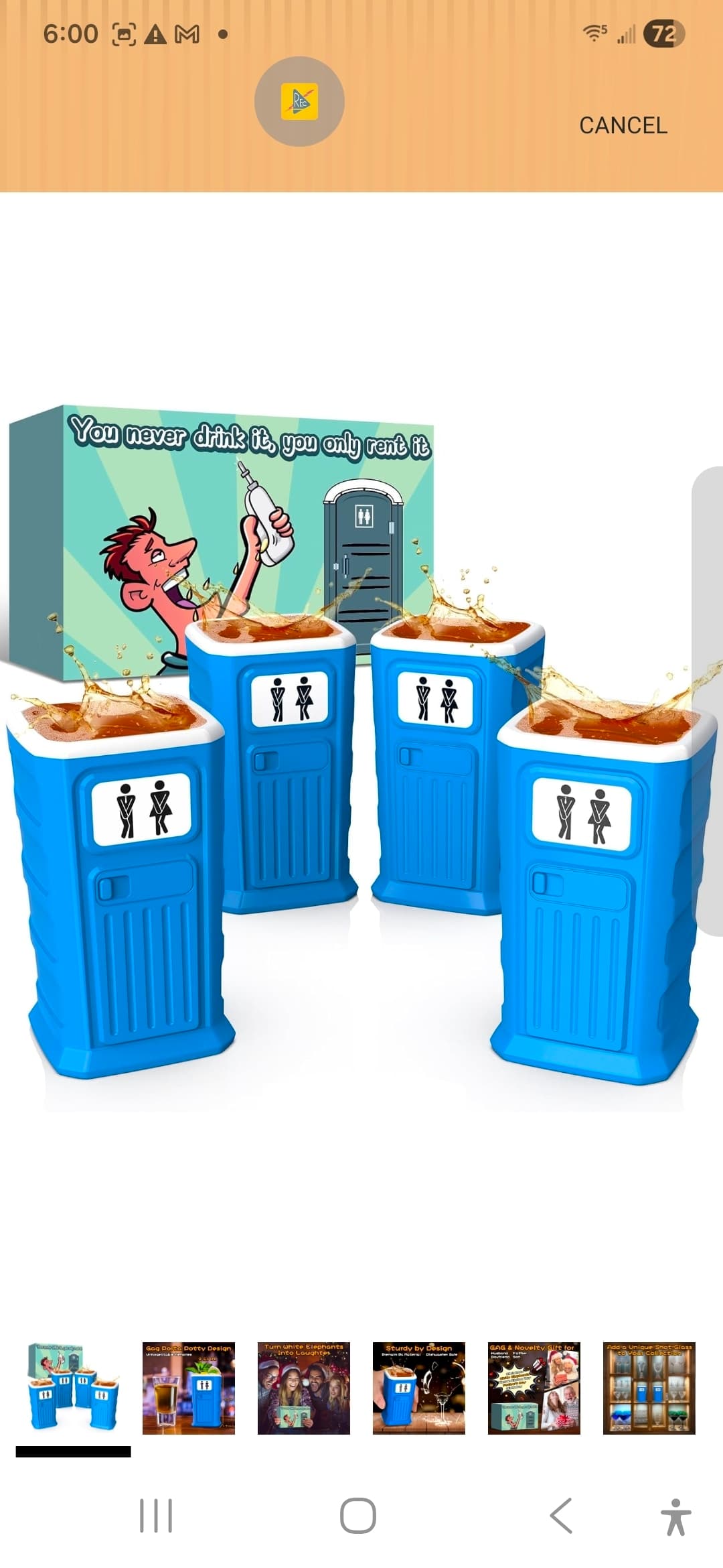 Gag Porta Potty Shot Glasses 2oz Set of 4 - Image 1
