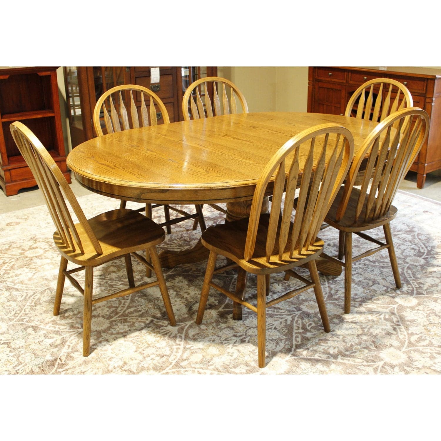 A-America Oval Oak Dining Table w/6 Spindle Chairs - Thumbnail 2