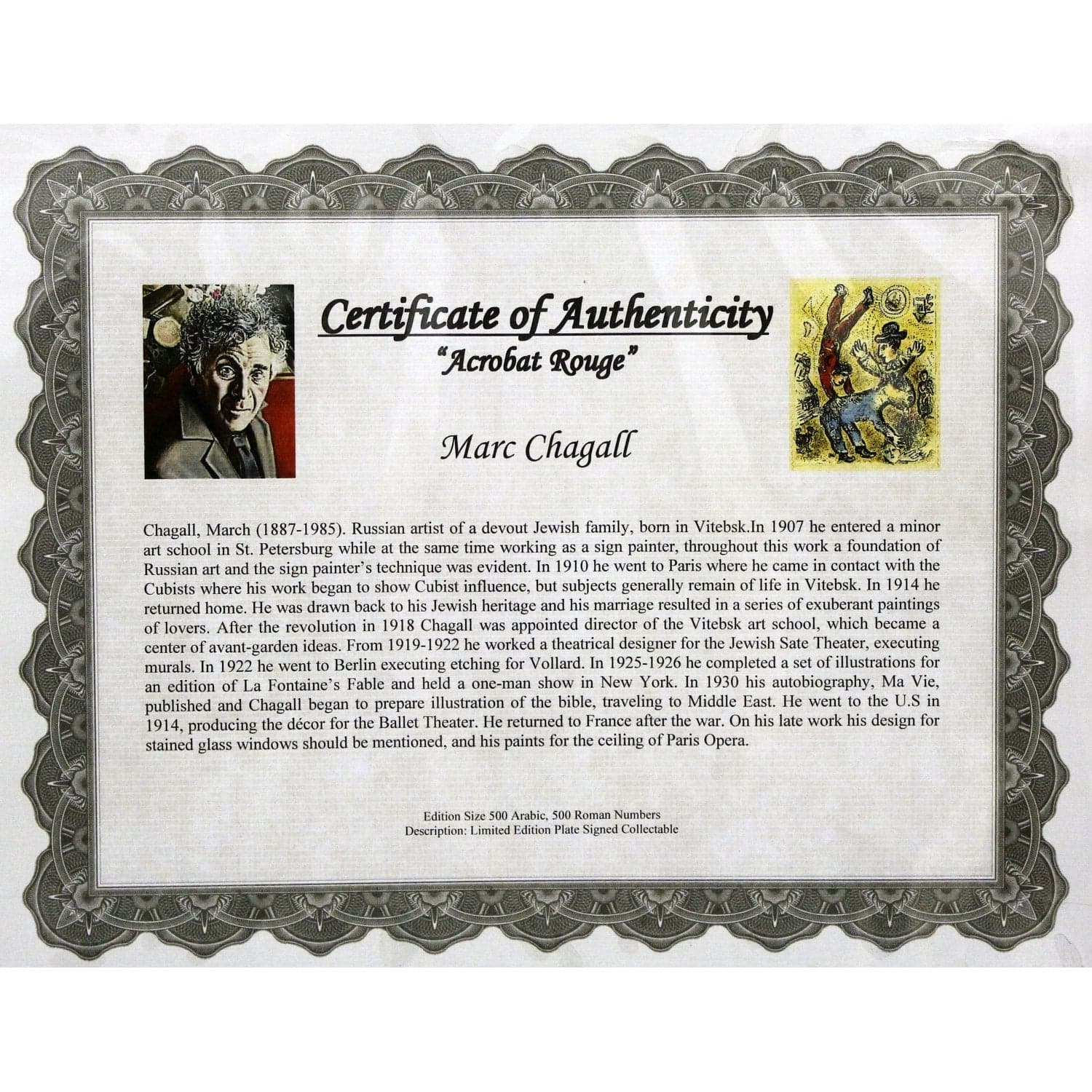 Gallery Framed Art Print 'Acrobat Rouge' By Marc Chagall - Thumbnail 3