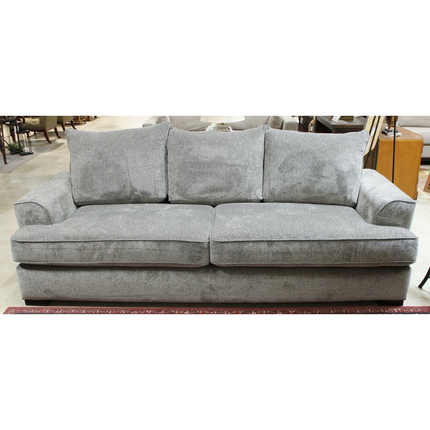Gray Chenille Sofa w/Throw Pillows - Gray - Thumbnail 2