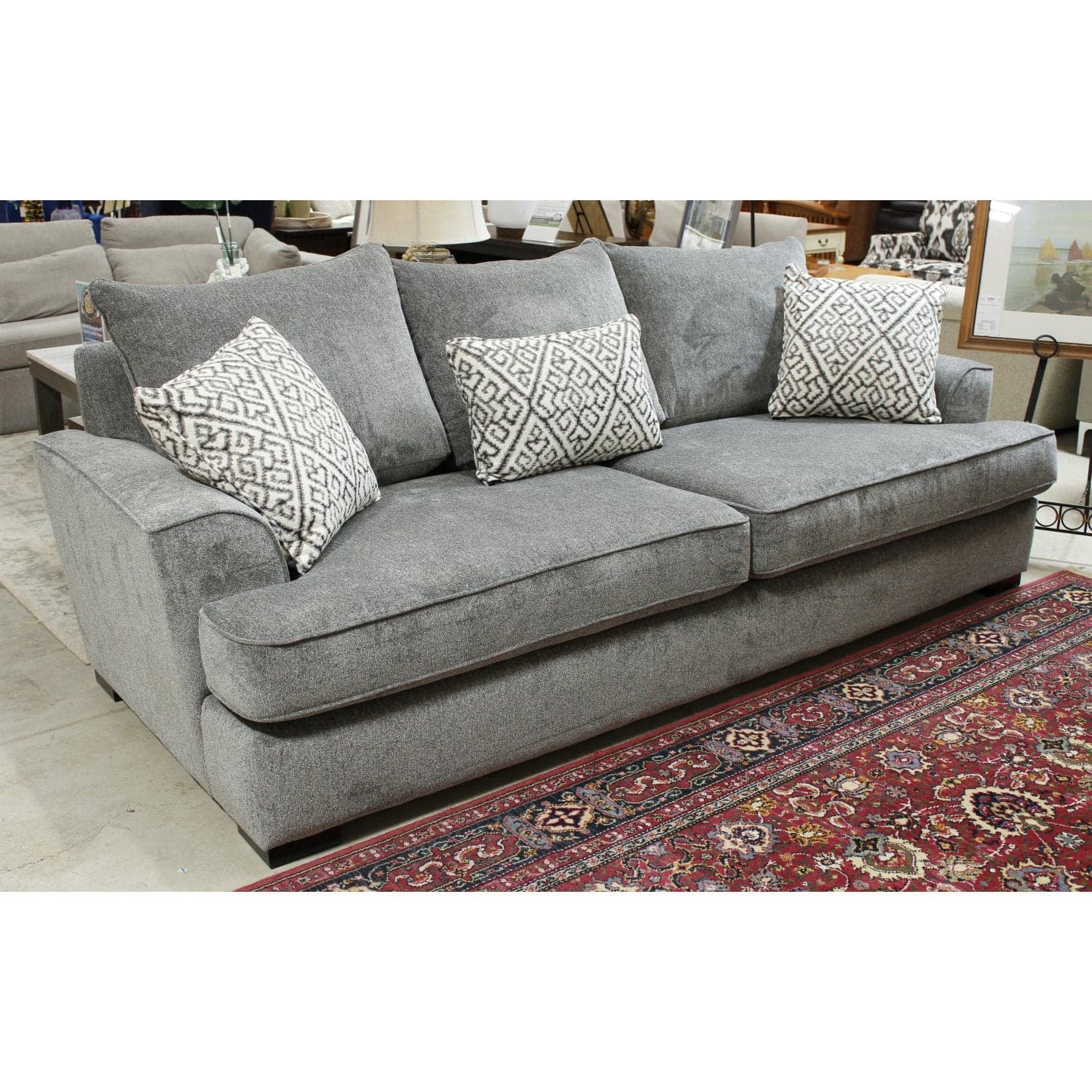 Gray Chenille Sofa w/Throw Pillows - Gray - Thumbnail 3