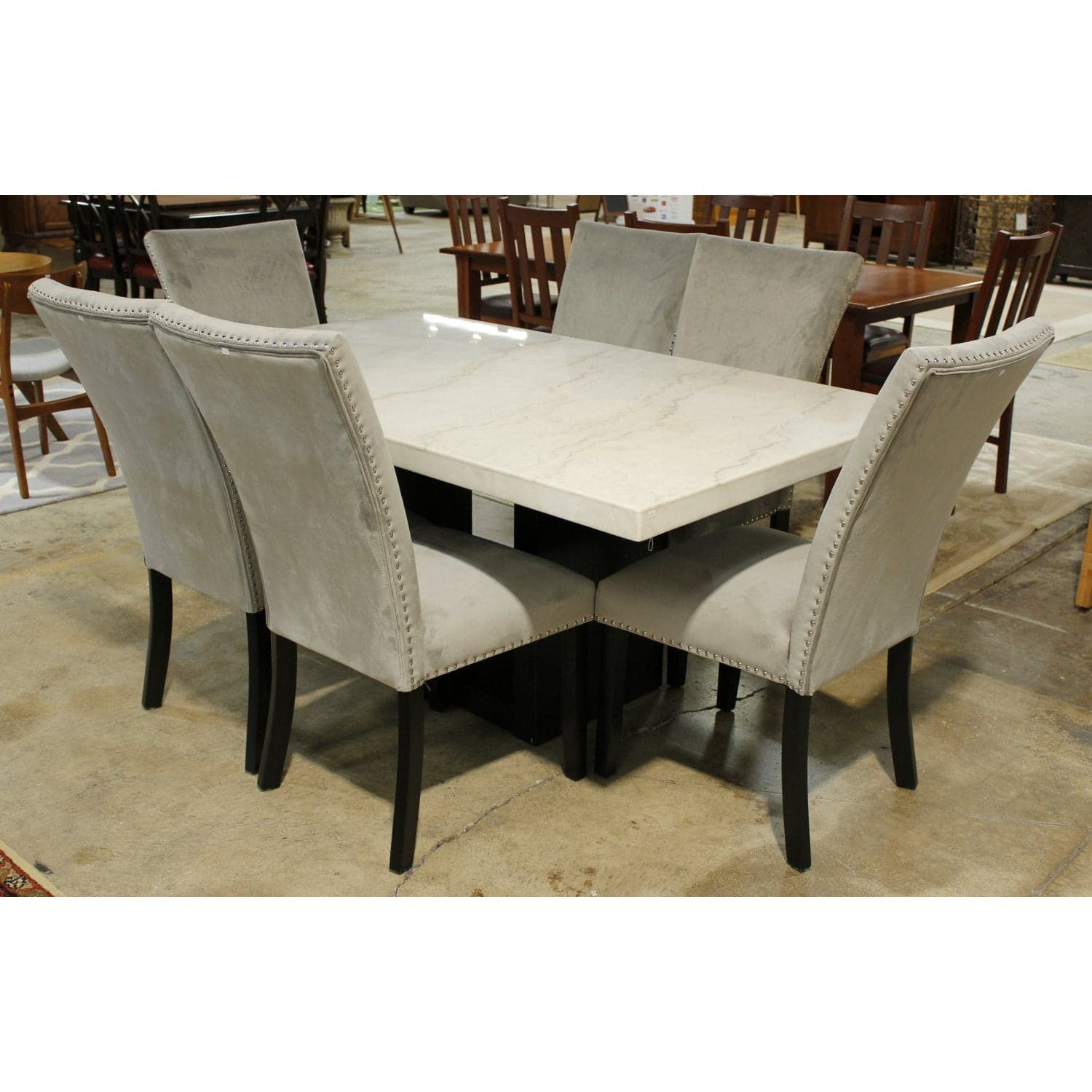 Marble Top Dining Table w/6 Chairs - White - Thumbnail 2