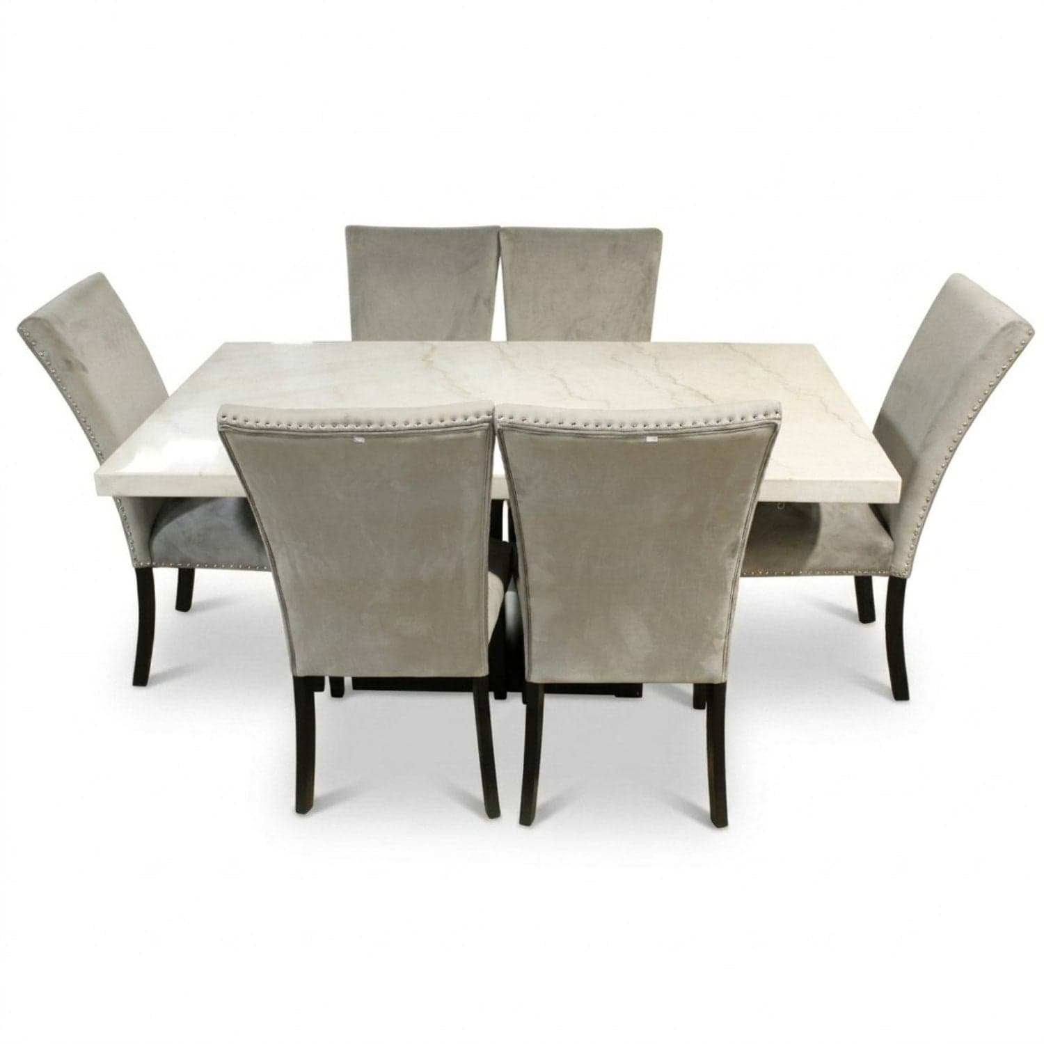 Marble Top Dining Table w/6 Chairs - White - Image 1