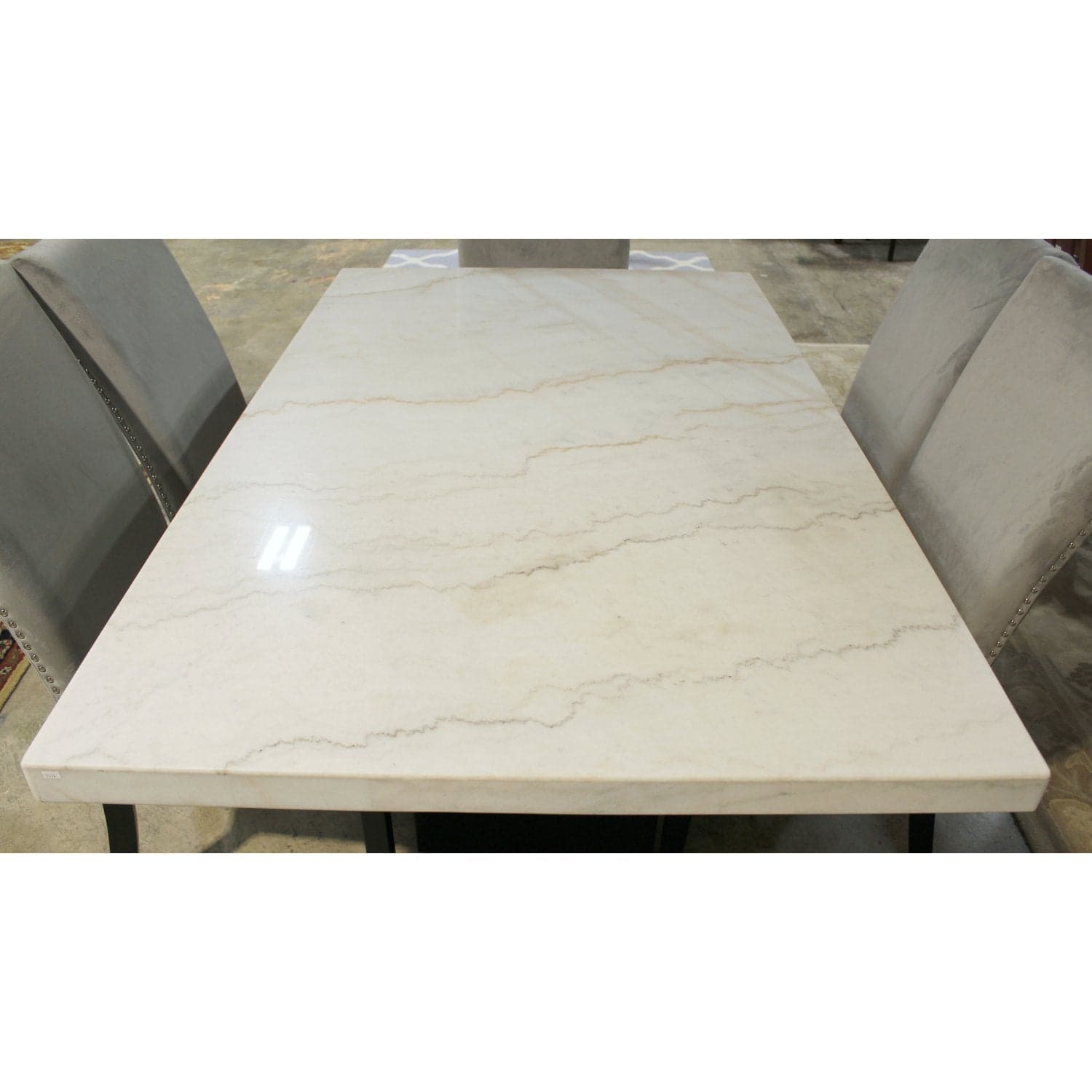 Marble Top Dining Table w/6 Chairs - White - Thumbnail 3