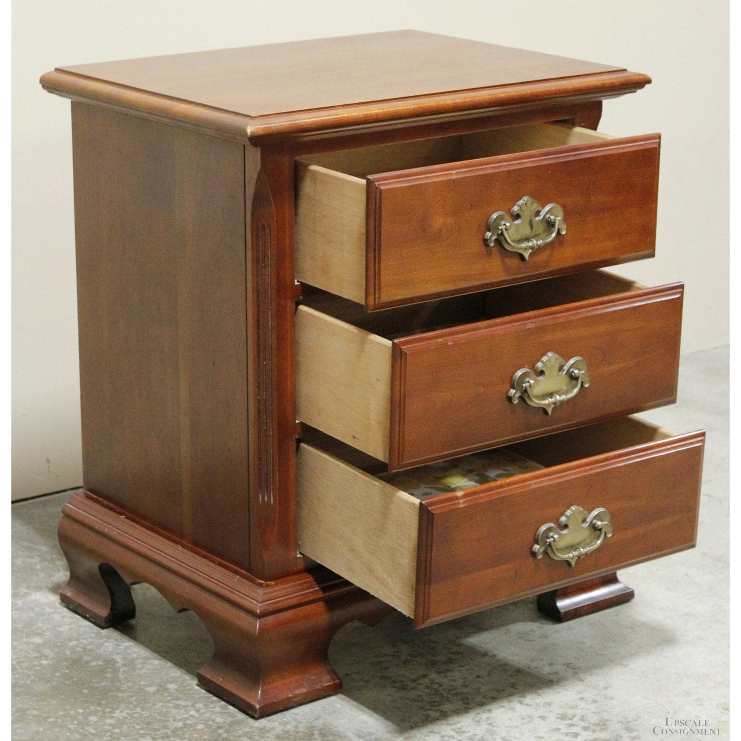 Cherry 3 Drawer Nightstand - Dark Cherry Finish - Thumbnail 2