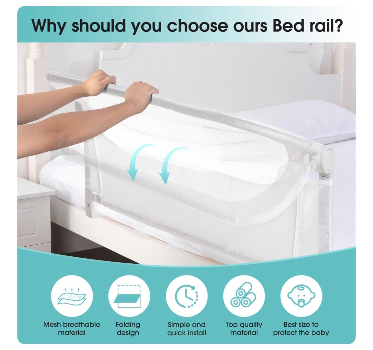 Adjustable Bed Rail Guard for Kids with Mesh Panel - Thumbnail 4