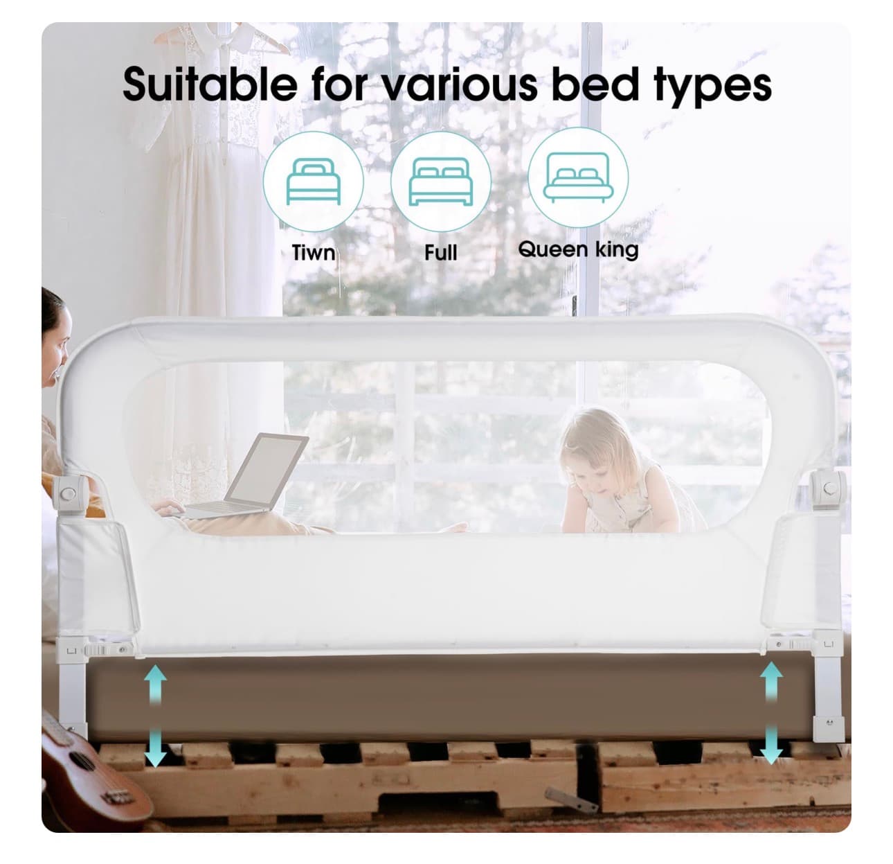 Adjustable Bed Rail Guard for Kids with Mesh Panel - Thumbnail 5