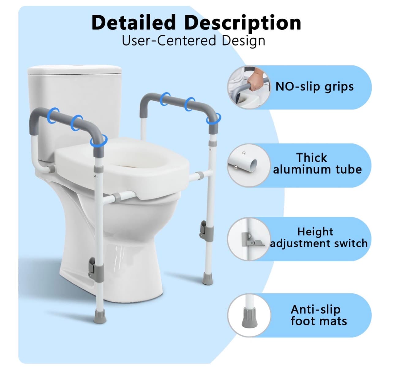 Adjustable Toilet Safety Frame with Padded Arms - Thumbnail 6