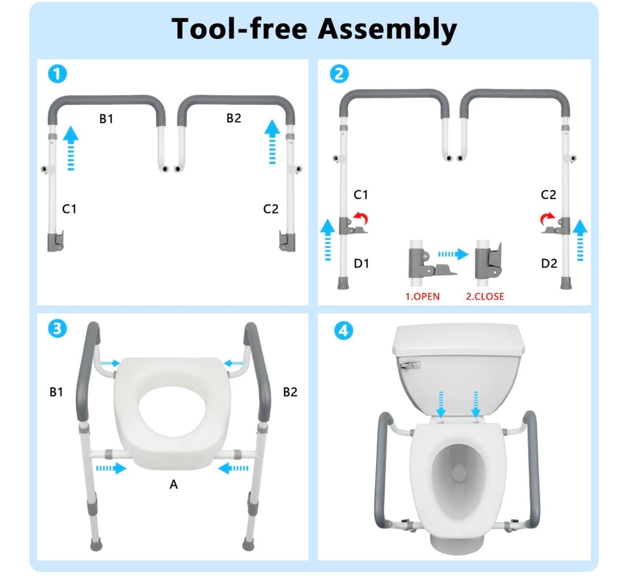 Adjustable Toilet Safety Frame with Padded Arms - Thumbnail 9