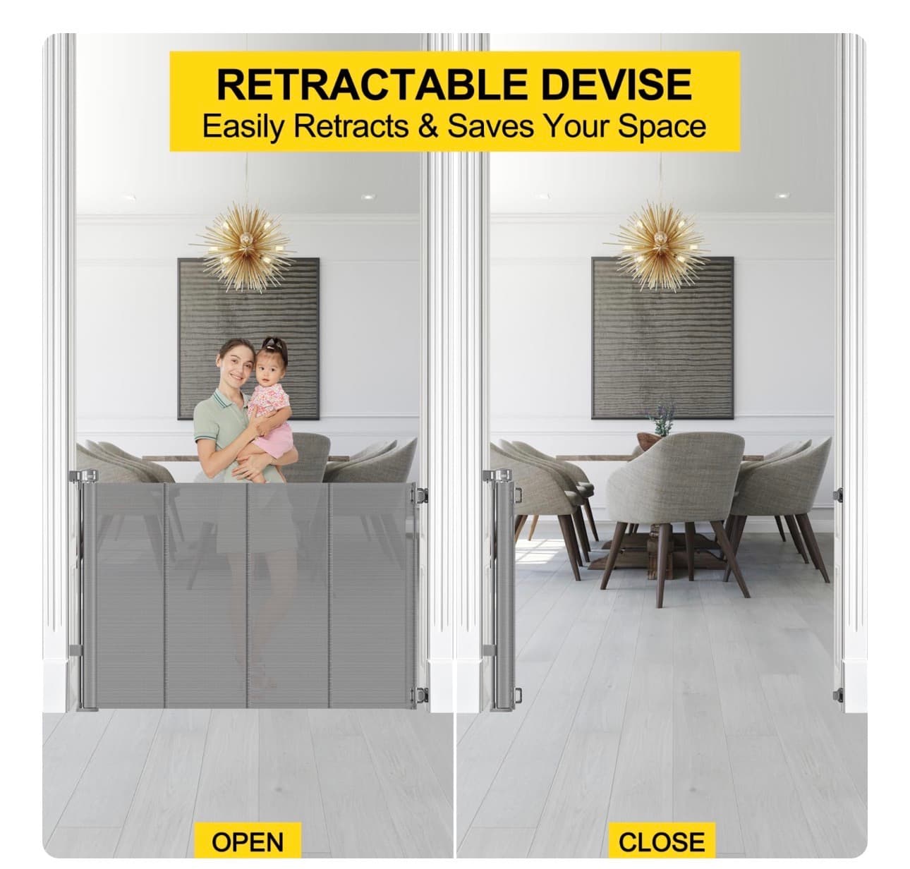 Retractable Baby and Pet Gate 42" Tall 60" Wide - Thumbnail 5
