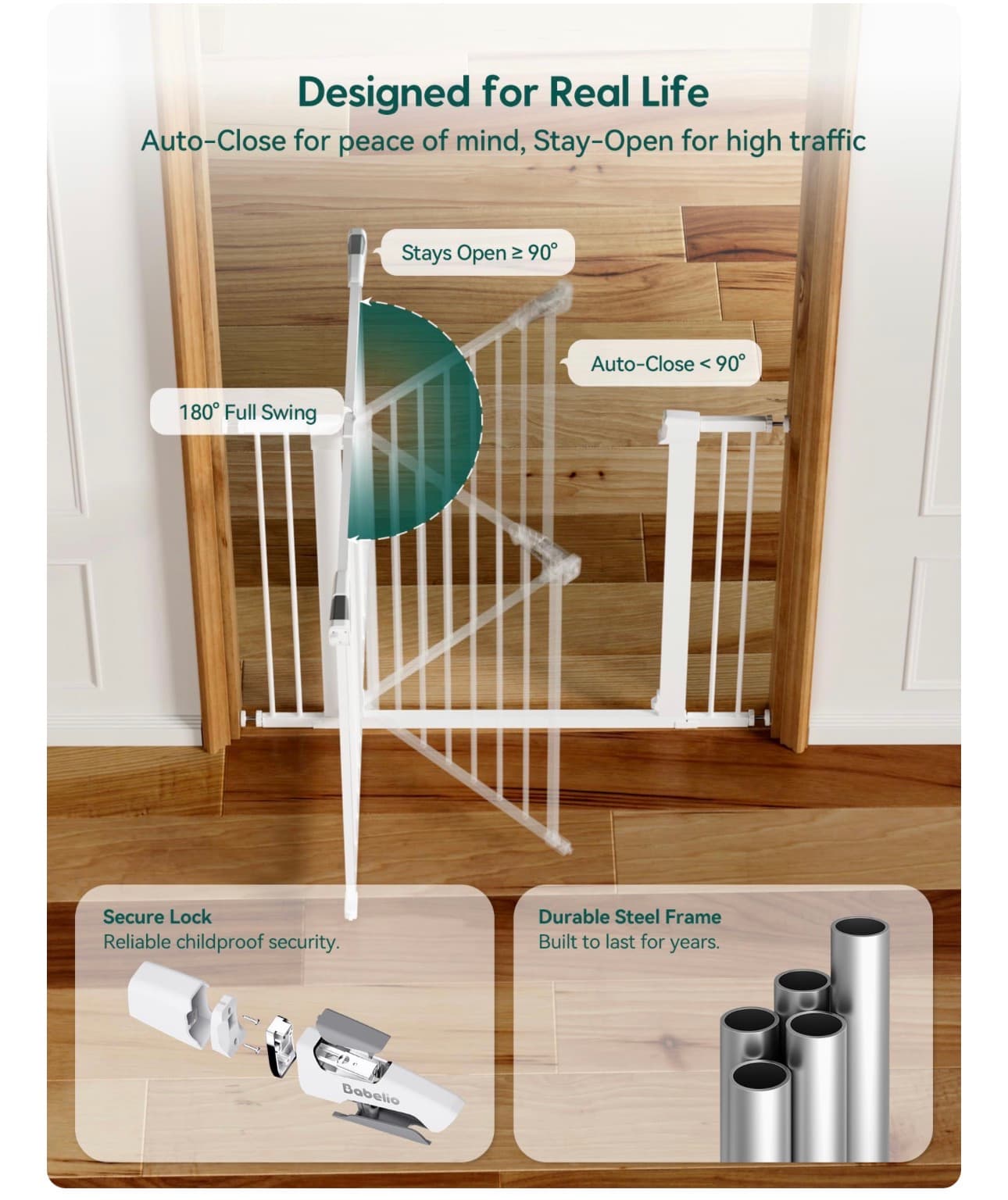 Babelio Baby Safety Gate with Dual-Lock System - Thumbnail 5