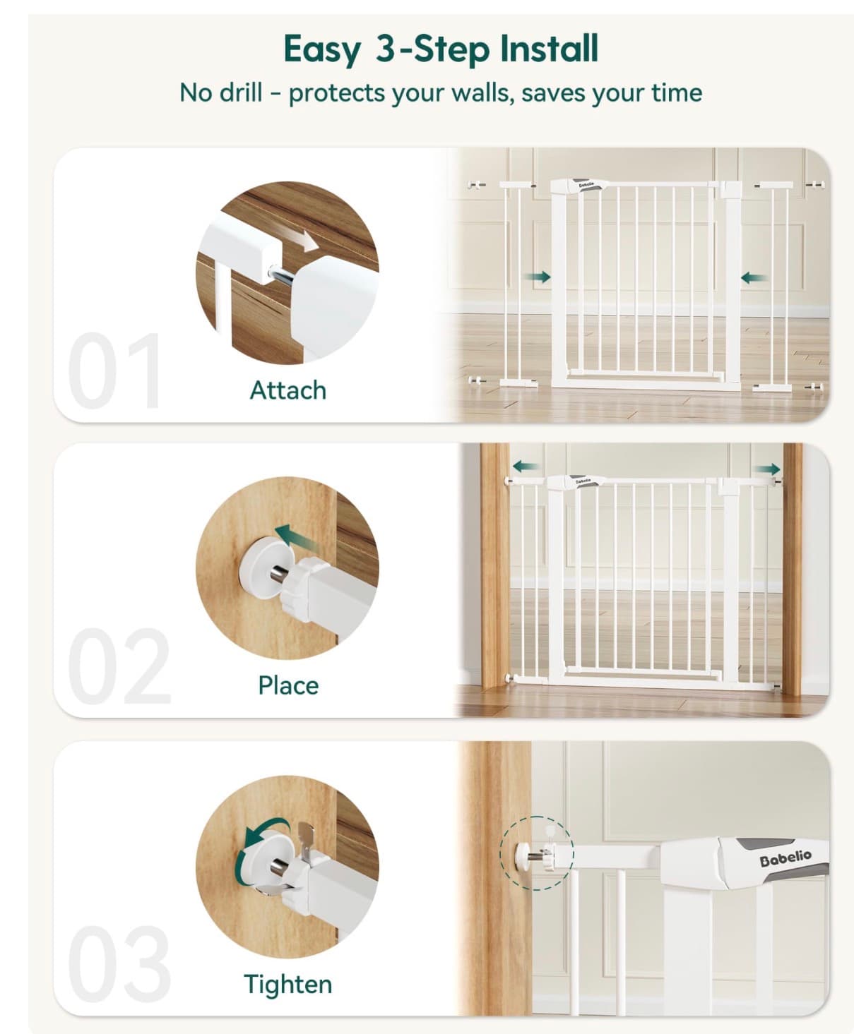Babelio Baby Safety Gate with Dual-Lock System - Thumbnail 10