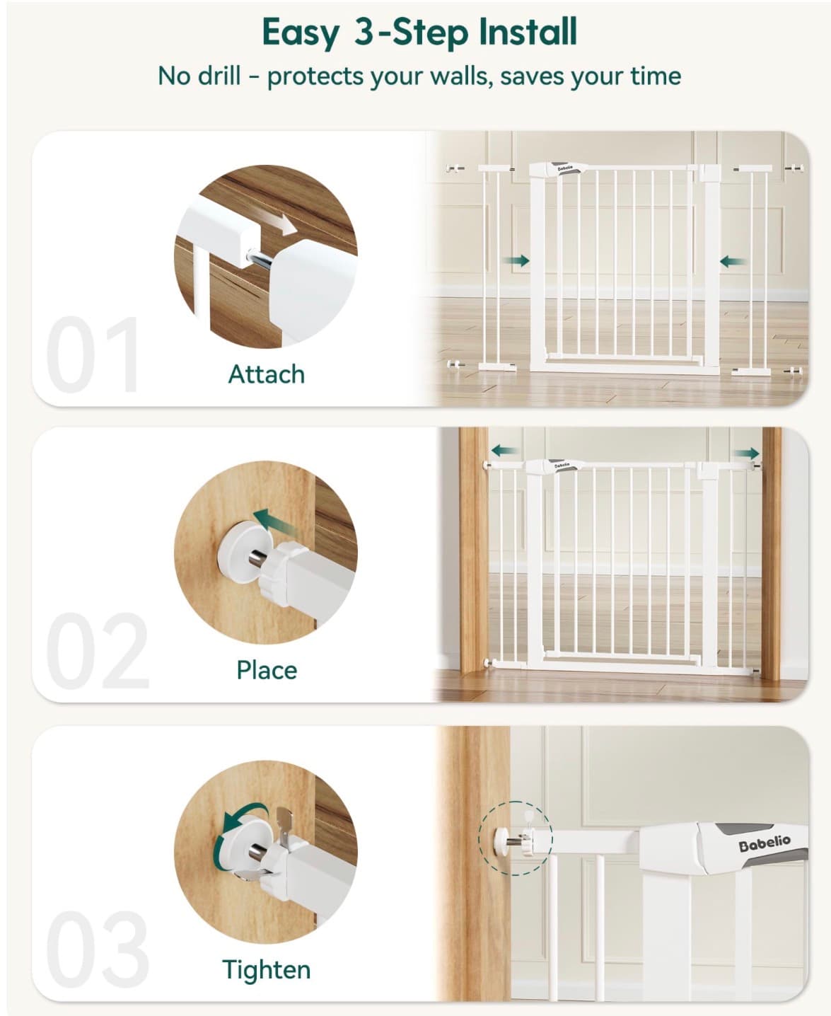Babelio Baby Safety Gate with Dual-Lock System - Thumbnail 4
