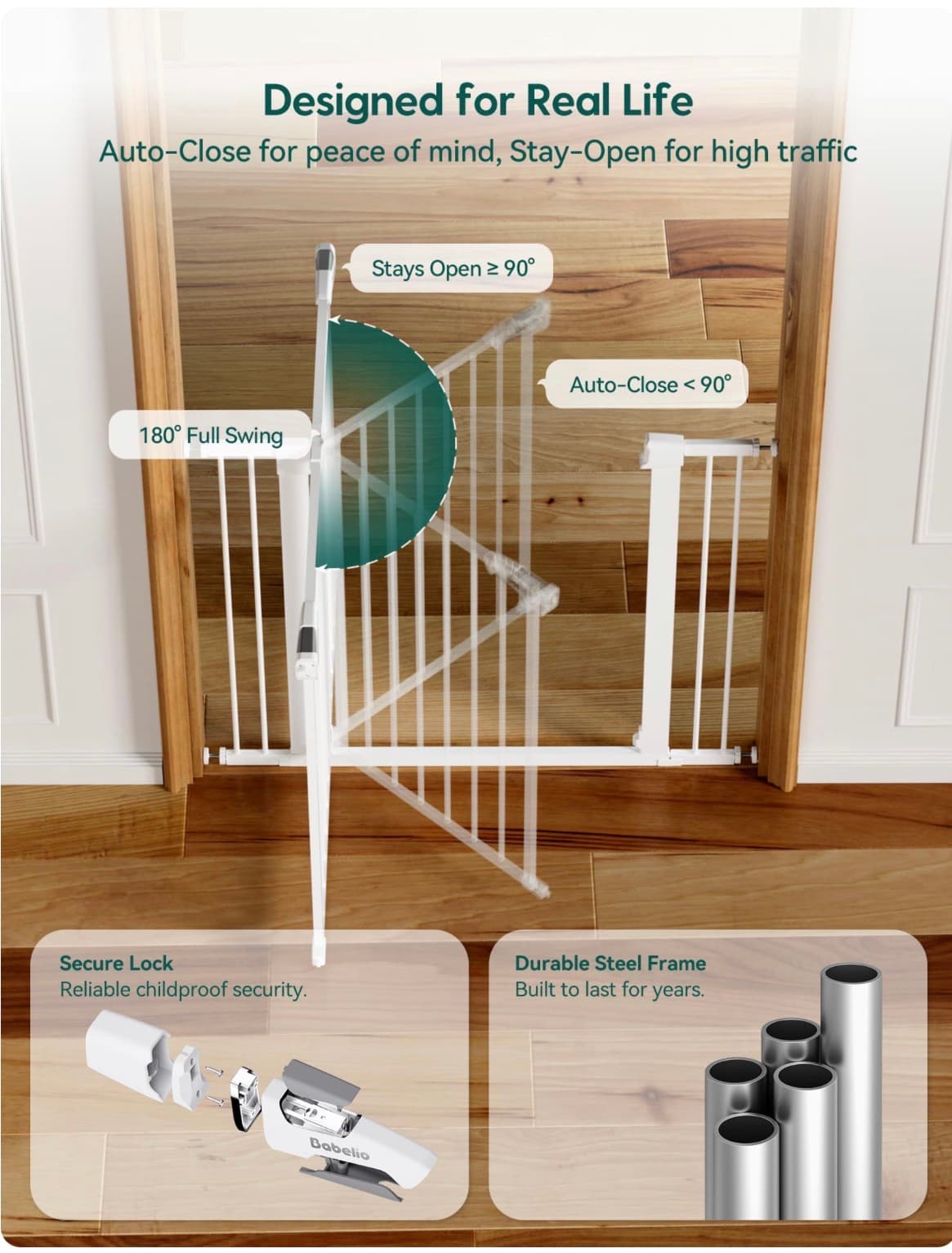 Babelio Baby Safety Gate with Dual-Lock System - Thumbnail 11