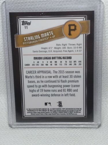 2016 Topps Museum Collection Green #11 Starling Marte 153/199 Pittsburgh Pirates - Thumbnail 2