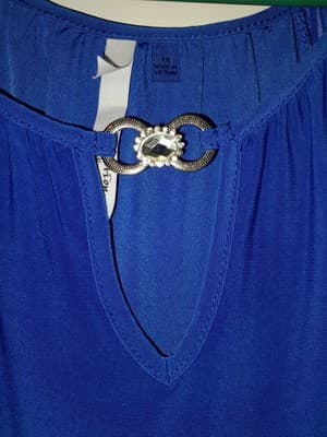 NY COLLECTION Women's Sz 1X Electric Blue Lightweight Silver Accent Sheer Sleeve - Thumbnail 4
