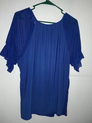 NY COLLECTION Women's Sz 1X Electric Blue Lightweight Silver Accent Sheer Sleeve - Thumbnail 5