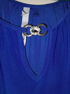 NY COLLECTION Women's Sz 1X Electric Blue Lightweight Silver Accent Sheer Sleeve - Thumbnail 3