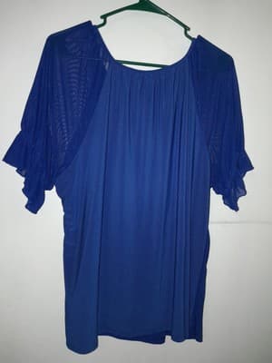 NY COLLECTION Women's Sz 1X Electric Blue Lightweight Silver Accent Sheer Sleeve - Thumbnail 6