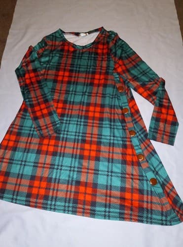 Christmas Dress Plaid Red & Green Womans Size 2XL XXL Long Sleeves - Thumbnail 2