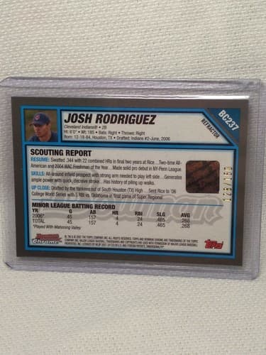 2007 BOWMAN CHROME JOSH RODRIGUEZ AUTO #BC237 CLEVELAND INDIANS 128/150 - Thumbnail 2
