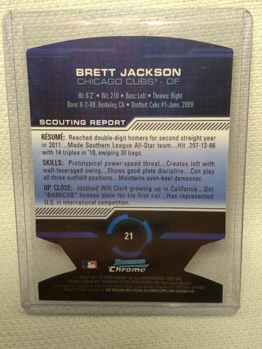2011 Bowman Chrome: Brett Jackson #21 Chrome Scouting Report Die-Cut - Thumbnail 2