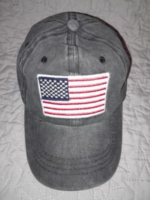 Embroidered American Flag Patch Hat Washed Gray Baseball Cap USA America Back - Image 1
