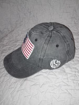 Embroidered American Flag Patch Hat Washed Gray Baseball Cap USA America Back - Thumbnail 3