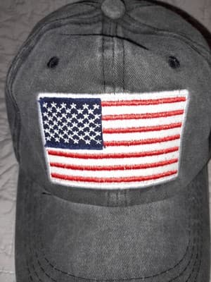Embroidered American Flag Patch Hat Washed Gray Baseball Cap USA America Back - Thumbnail 2