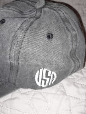 Embroidered American Flag Patch Hat Washed Gray Baseball Cap USA America Back - Thumbnail 4