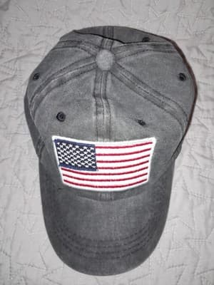 Embroidered American Flag Patch Hat Washed Gray Baseball Cap USA America Back - Thumbnail 7