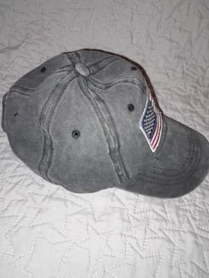 Embroidered American Flag Patch Hat Washed Gray Baseball Cap USA America Back - Thumbnail 6