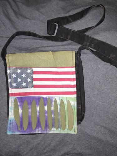 Cross BodyPurse Bag Flag 100% Cotton Black Distressed Made In Nepal 9"×8" - Thumbnail 2