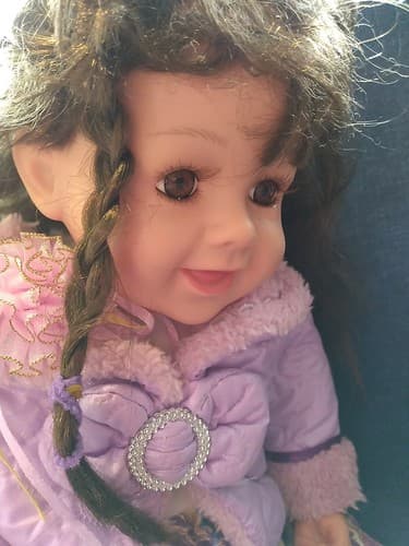 22" Brunette Doll Brown Glass Eyes Original Outfit Purple Coat Cute Girl Doll - Thumbnail 7