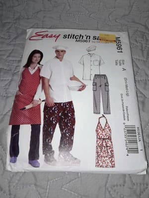 McCalls M5961 Chefs Style SHORT SLEEVE Shirt Apron Hat Cargo Pants Pattern S M L - Image 1