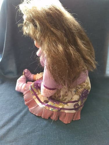 22" Brunette Doll Brown Glass Eyes Original Outfit Purple Coat Cute Girl Doll - Thumbnail 5