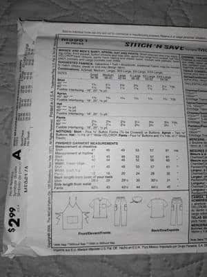 McCalls M5961 Chefs Style SHORT SLEEVE Shirt Apron Hat Cargo Pants Pattern S M L - Thumbnail 4